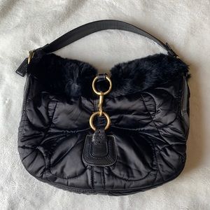 COACH Rabbit Fur Trim Purse - Black